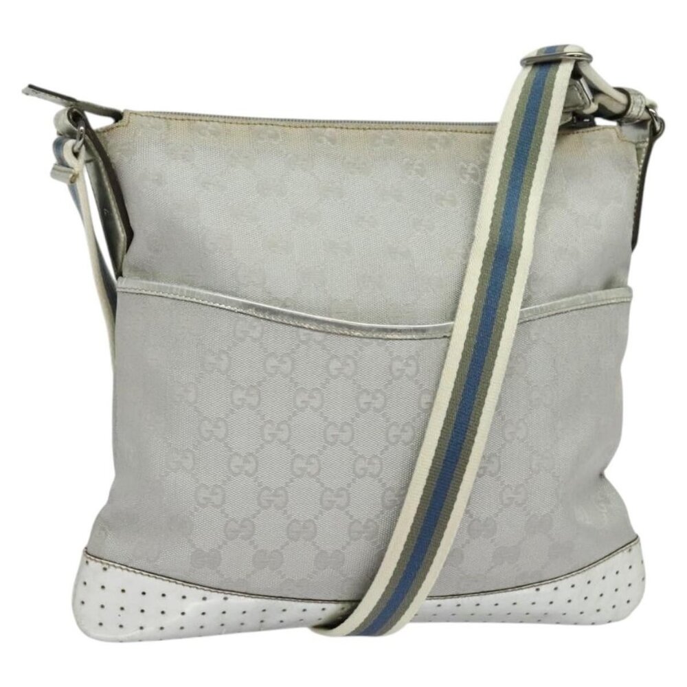 Authentic GUCCI GG Canvas Shoulder Bag Silver 145857